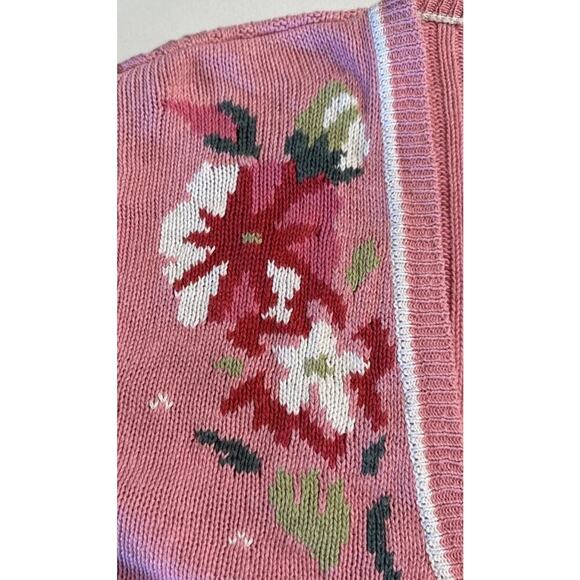 Vintage Braunstyle Large Pink Floral Knit Cardigan Cottagecore Artsy Retro READ - Picture 3 of 8